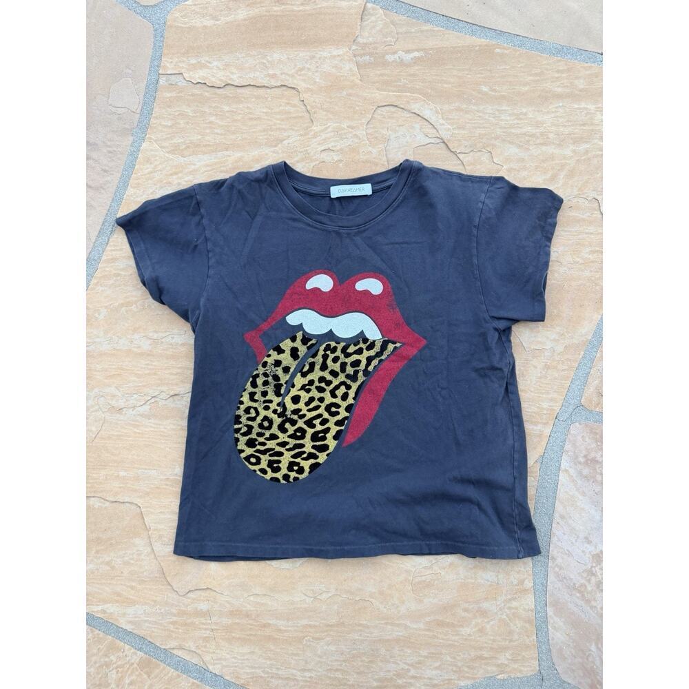 Daydreamer for Free People Size S Rolling Stones Flocked Leopard Tongue Graphic